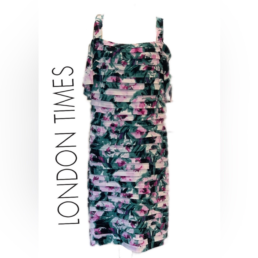 London Times ~ Woman ~ Floral Cold Shoulder Dress Removable Straps Sz 20